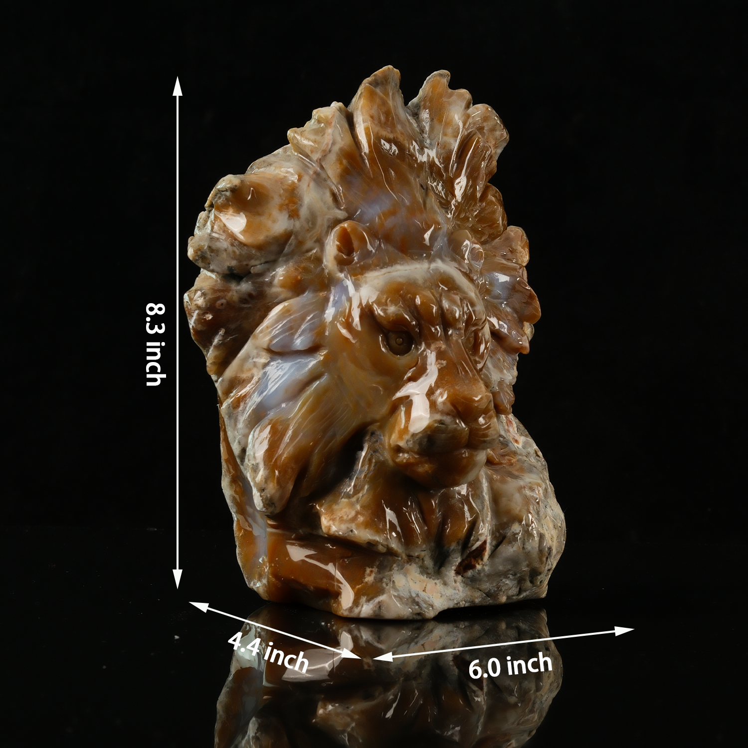 Yellow Chalcedony Lion Head Carving — view 2