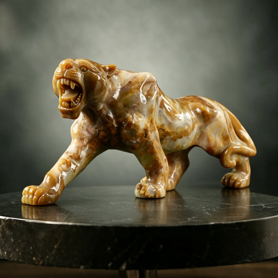 Yellow Chalcedony Leopard Carving — view 1