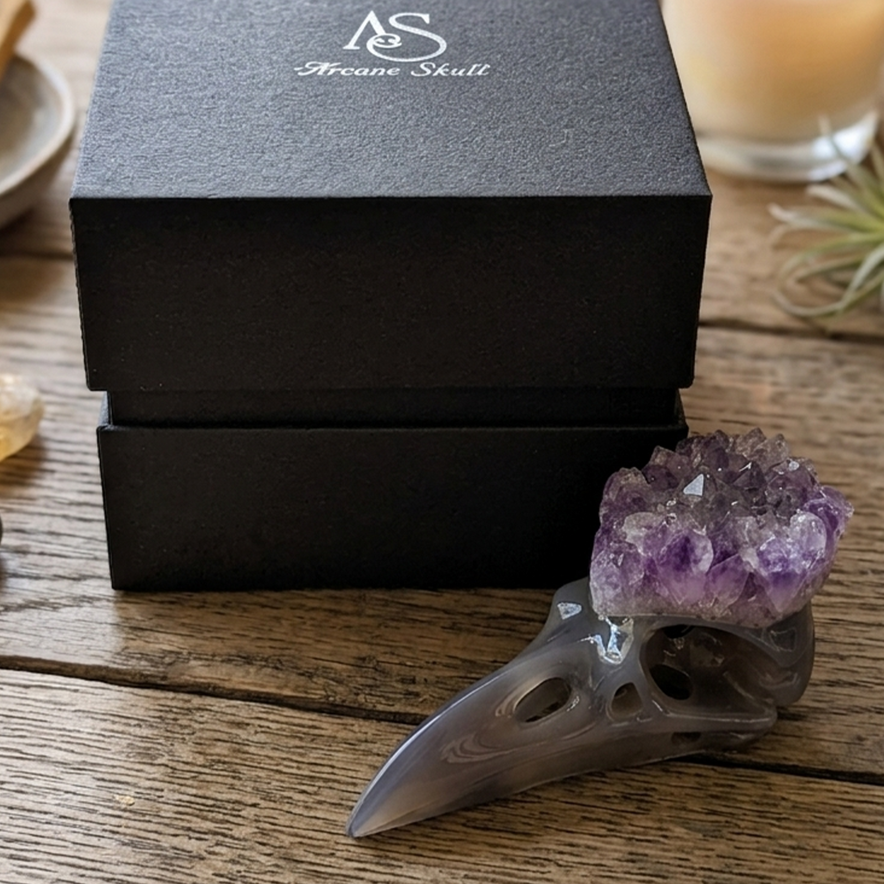 3.5 inch Amethyst Cluster Crow Skull - Natural Amethyst Crystal Carving — view 8