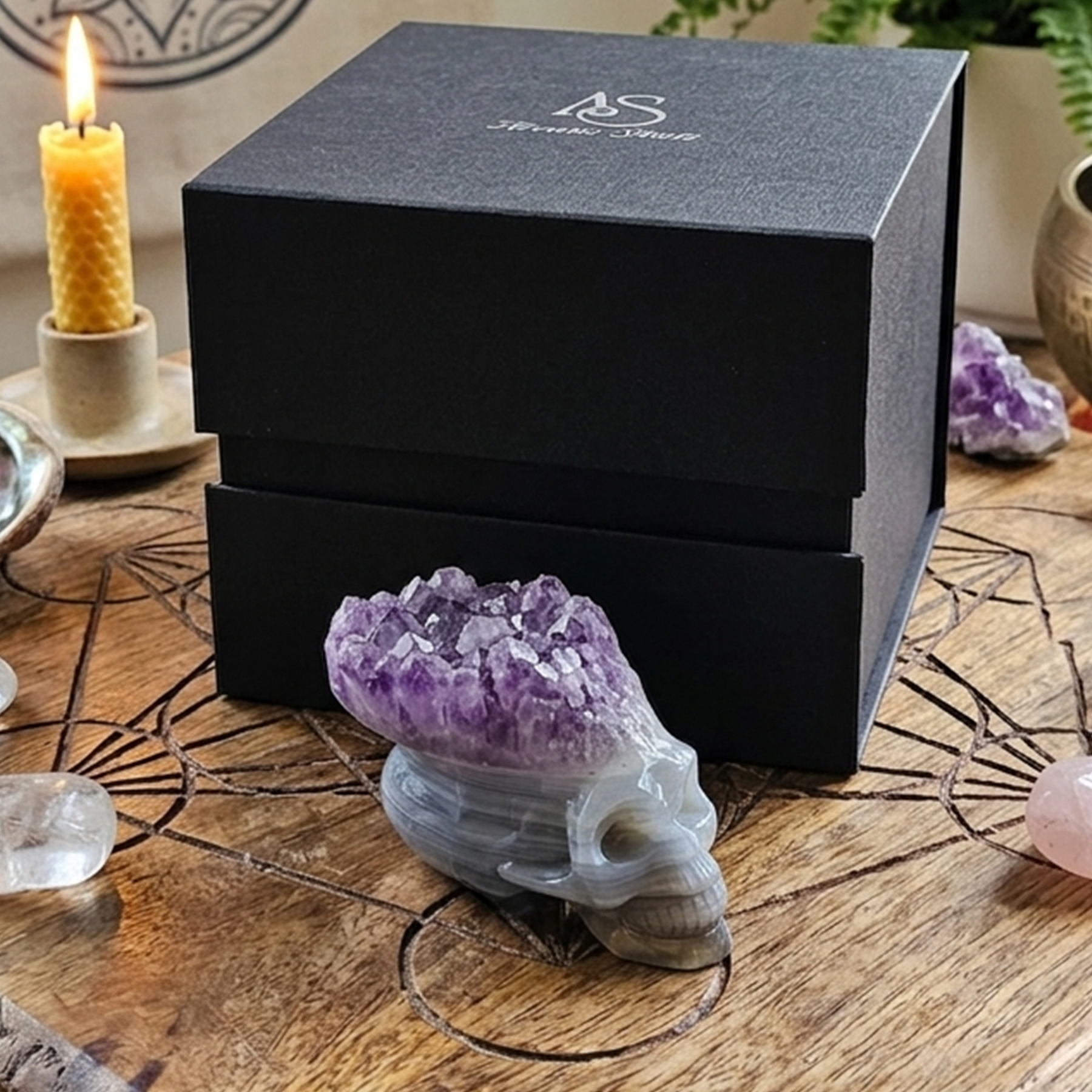 2 inch Amethyst Cluster Crown Crystal Skull - Natural Crystal — view 8
