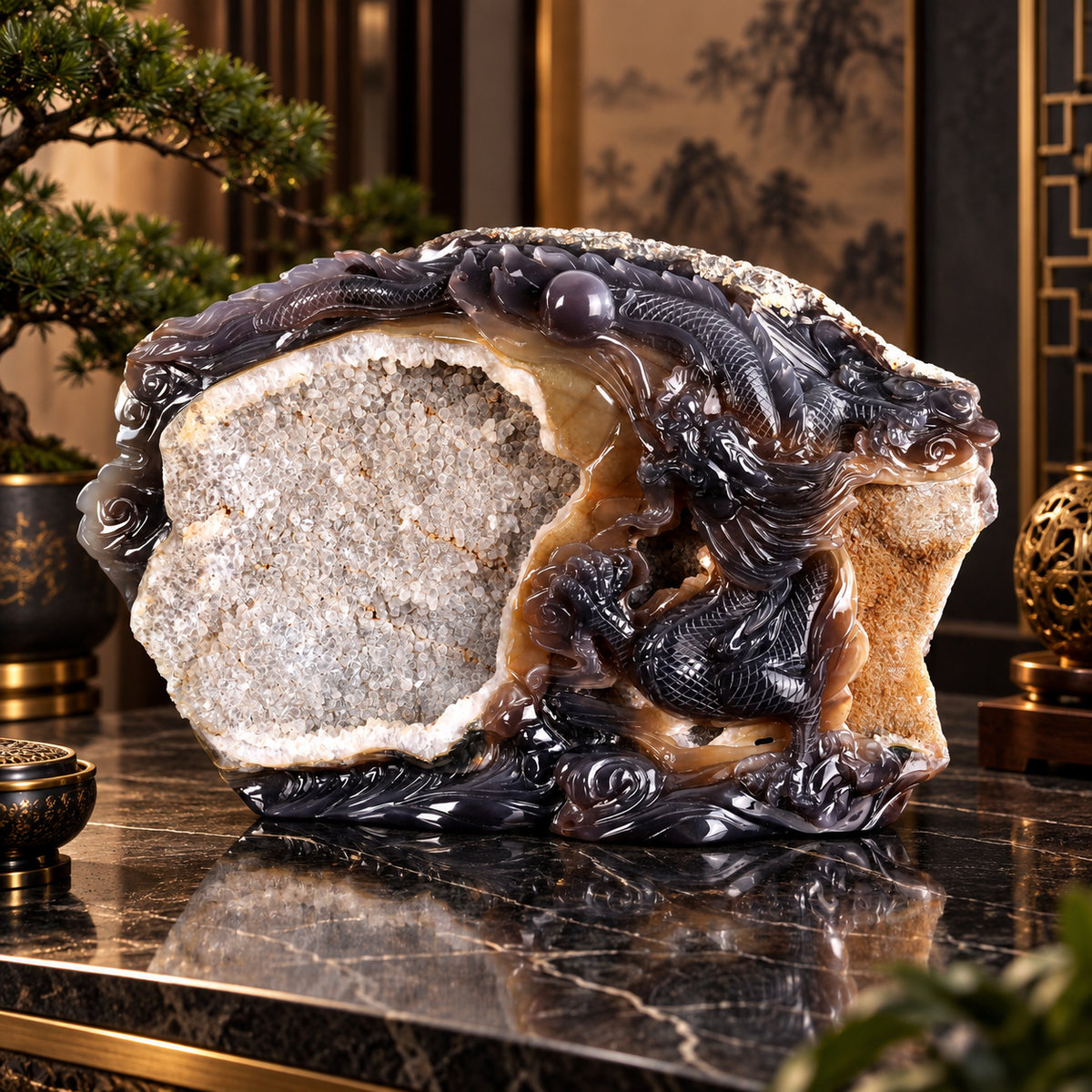 Agate Dragon Guardian Druzy Geode