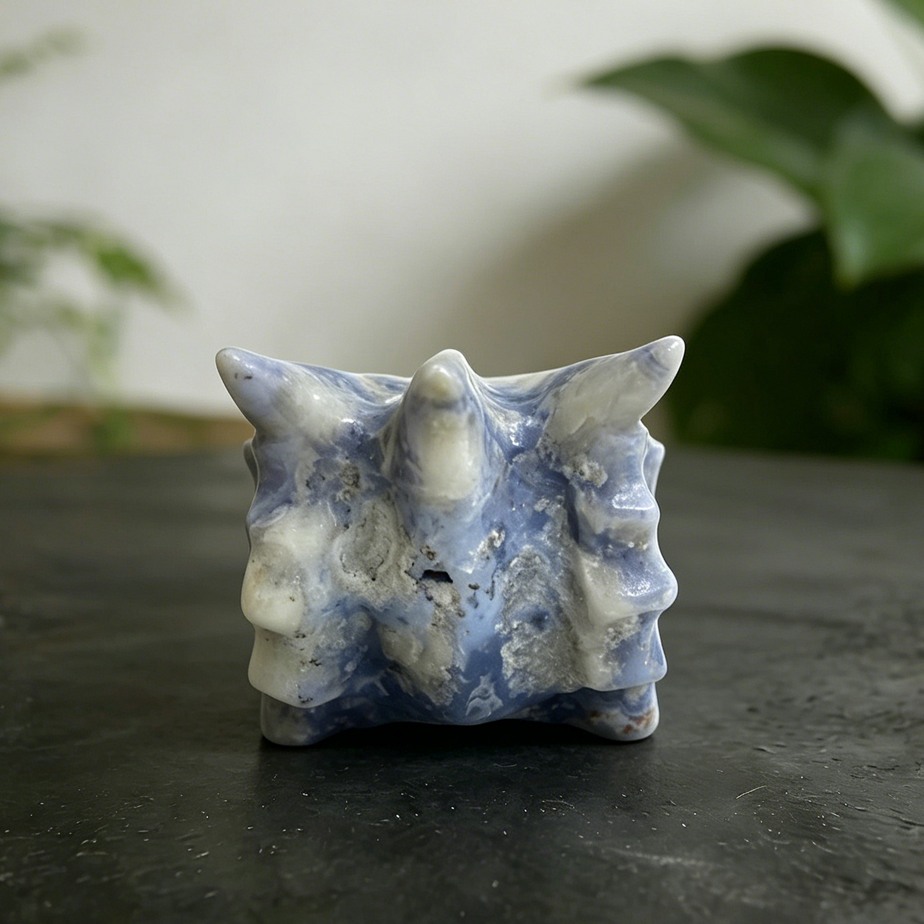 2.5 inch Blue Flower Agate Chinese Dragon Skull - Natural Agate — view 5