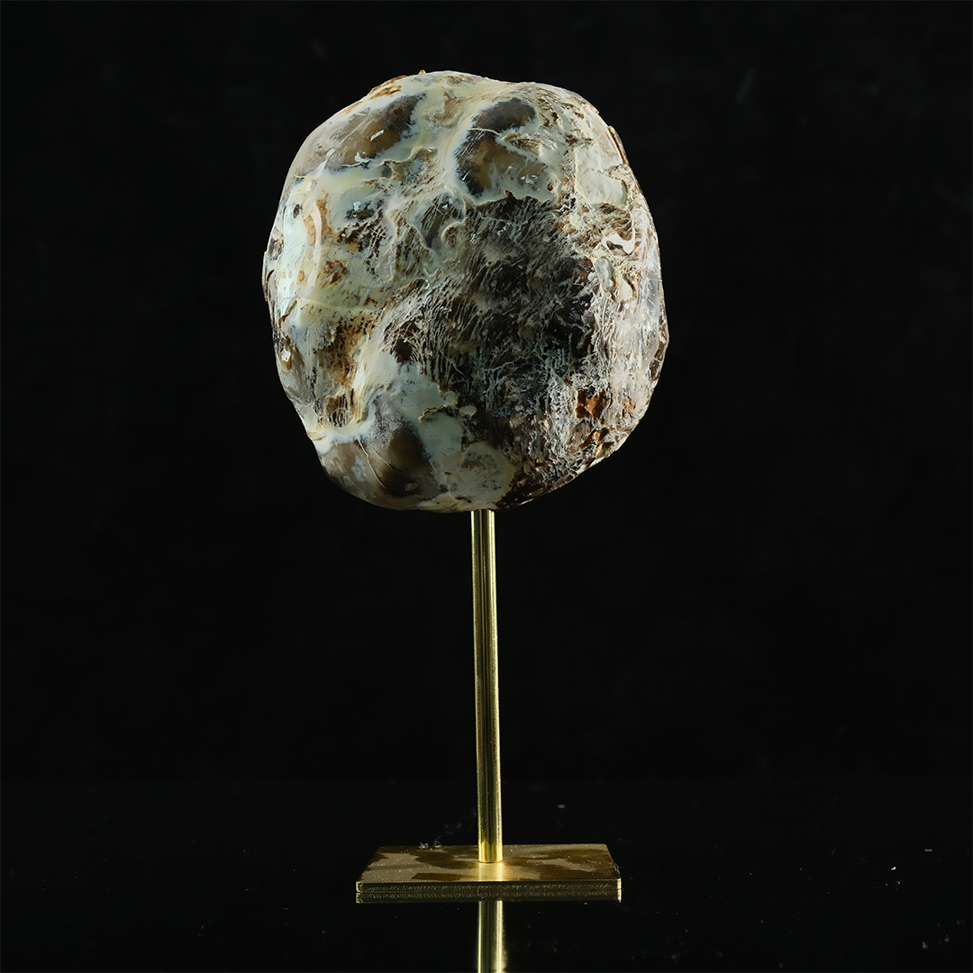 Blue Chalcedony Cave Carving Skull in Raw Crust — view 5