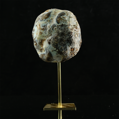 Blue Chalcedony Cave Carving Skull in Raw Crust — view 5