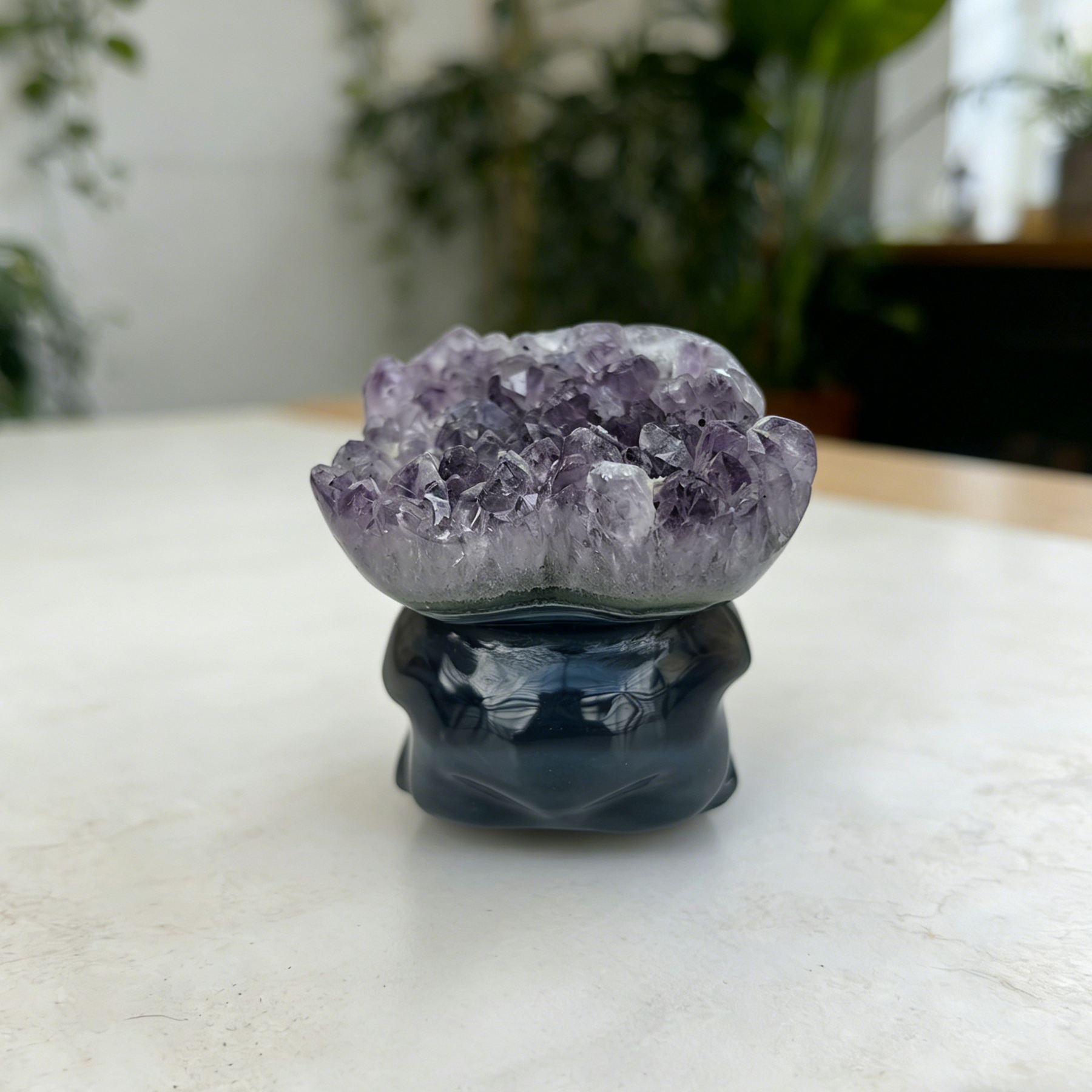 4 inch Amethyst Cluster Crow Skull - Natural Amethyst Crystal Carving — view 4