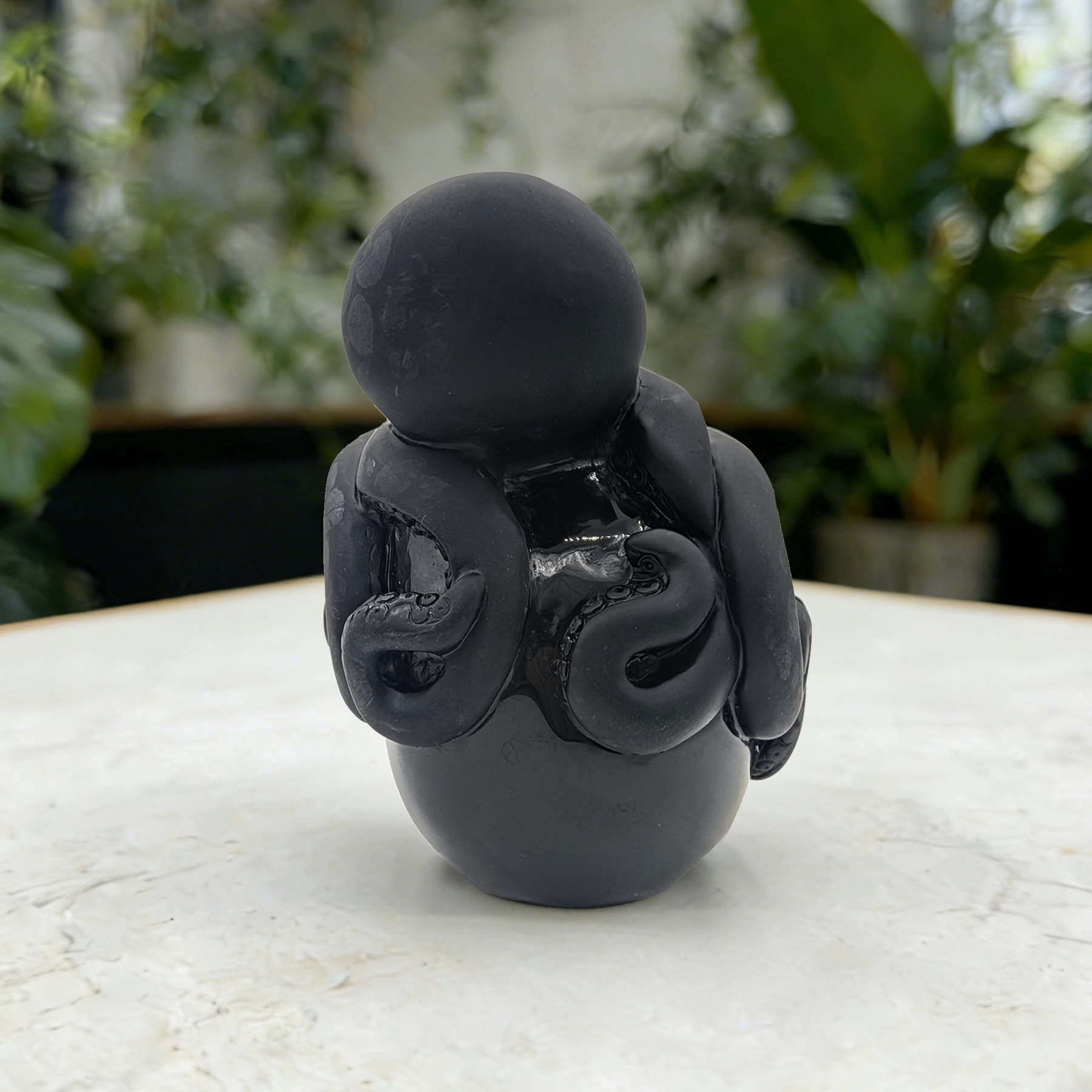 Black Obsidian Skull with Octopus Sculpture-Unique — view 4