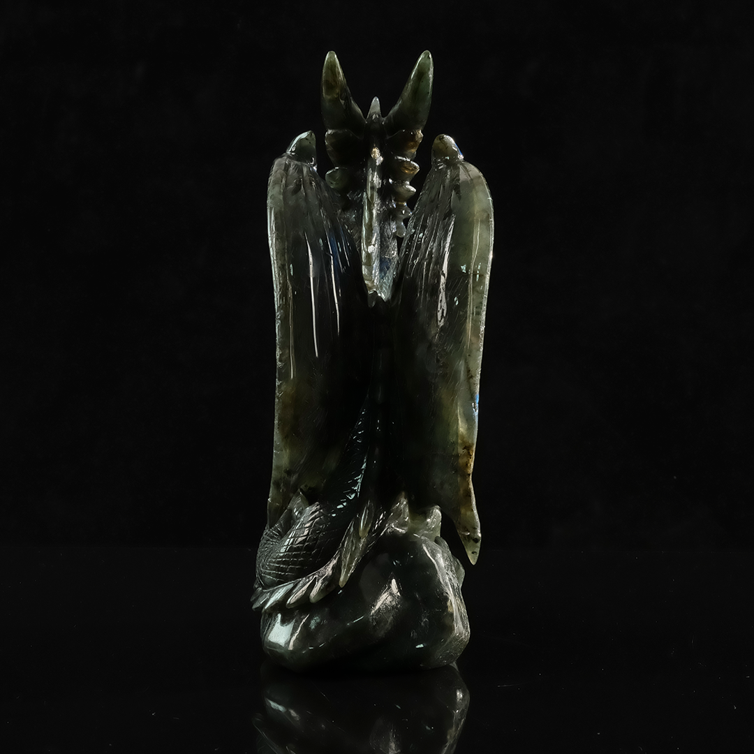 Labradorite Winged Dragon on Skull - Sculpture — view 5