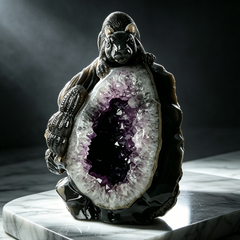 Amethyst Geode Cluster Squirrel Carving — view 1