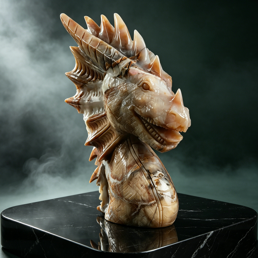 Yellow Chalcedony Dragon Head Sculpture — view 1