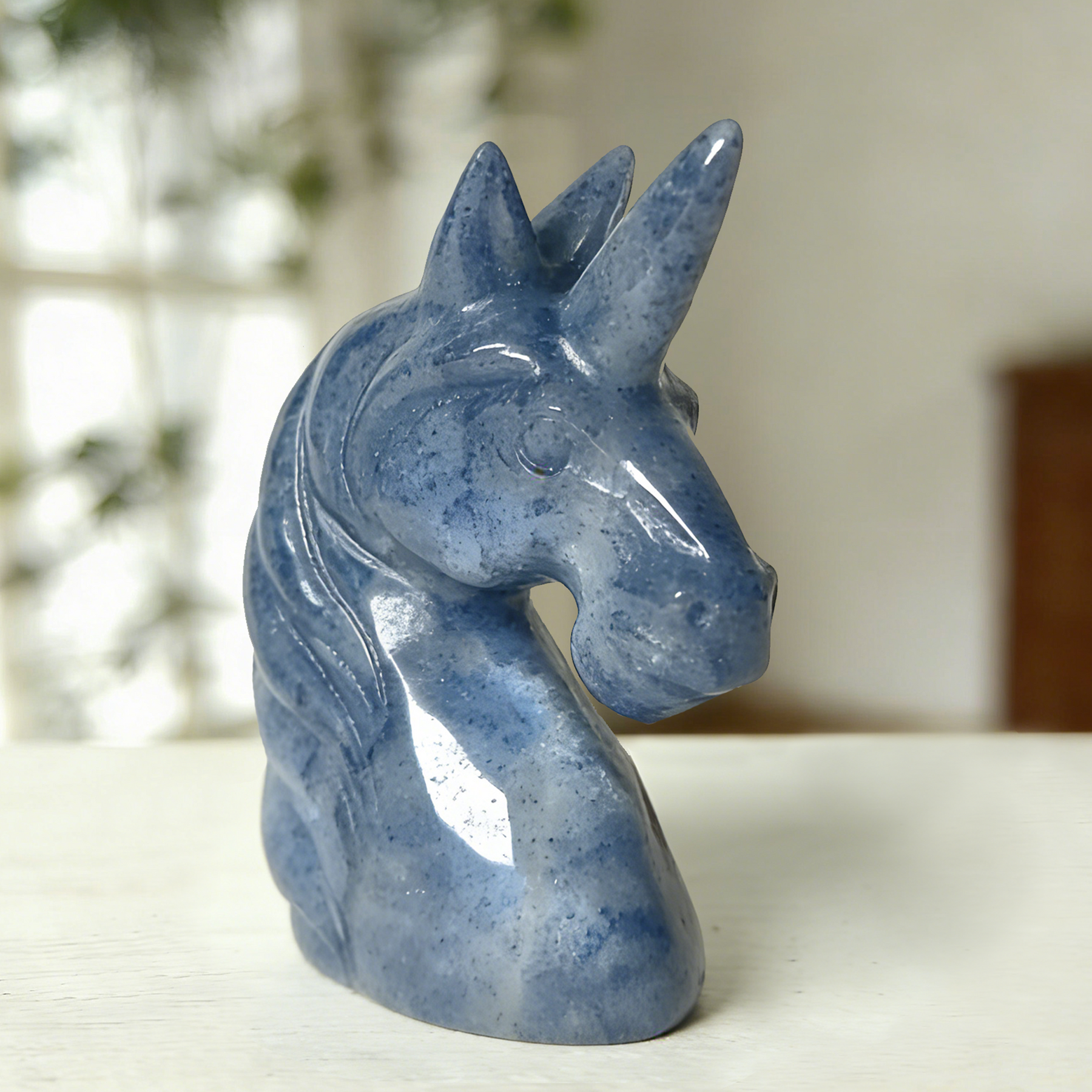 Blue Aventurine Unicorn Head Carving – Gemstone — view 3