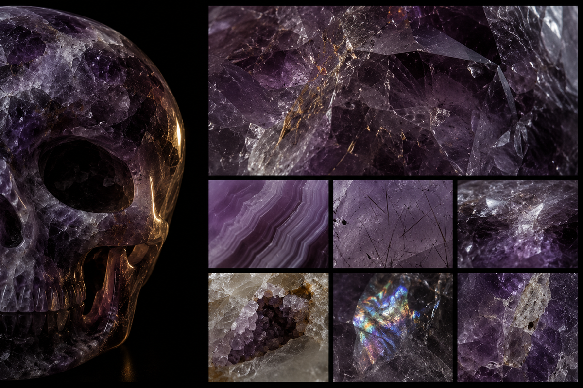 Macro archive study of natural stone variation, inclusions and crystalline texture
