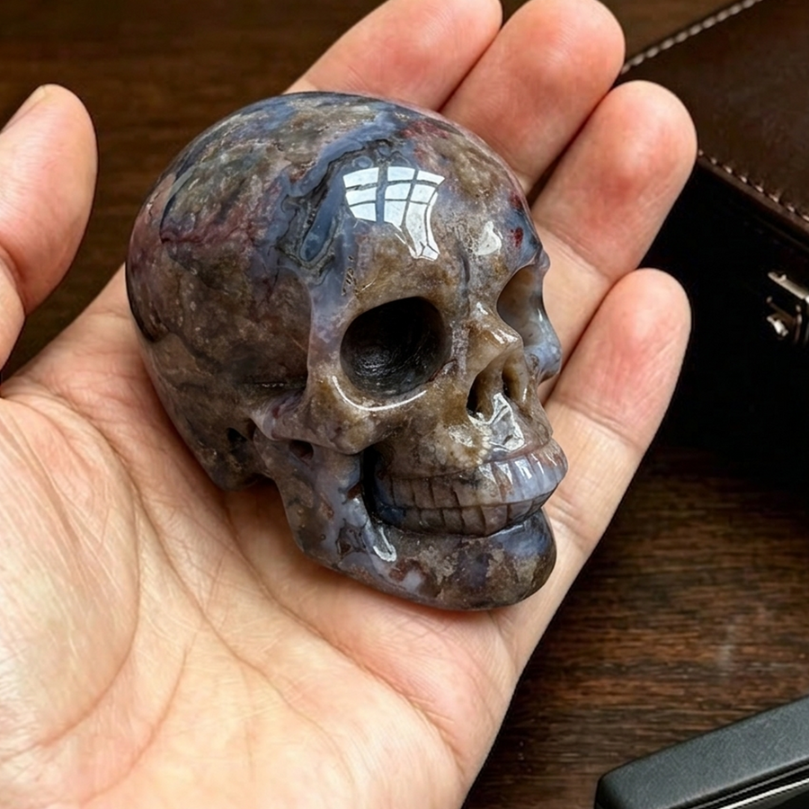 2 Inch Blue Flower Agate Crystal Skull – Skull — view 1