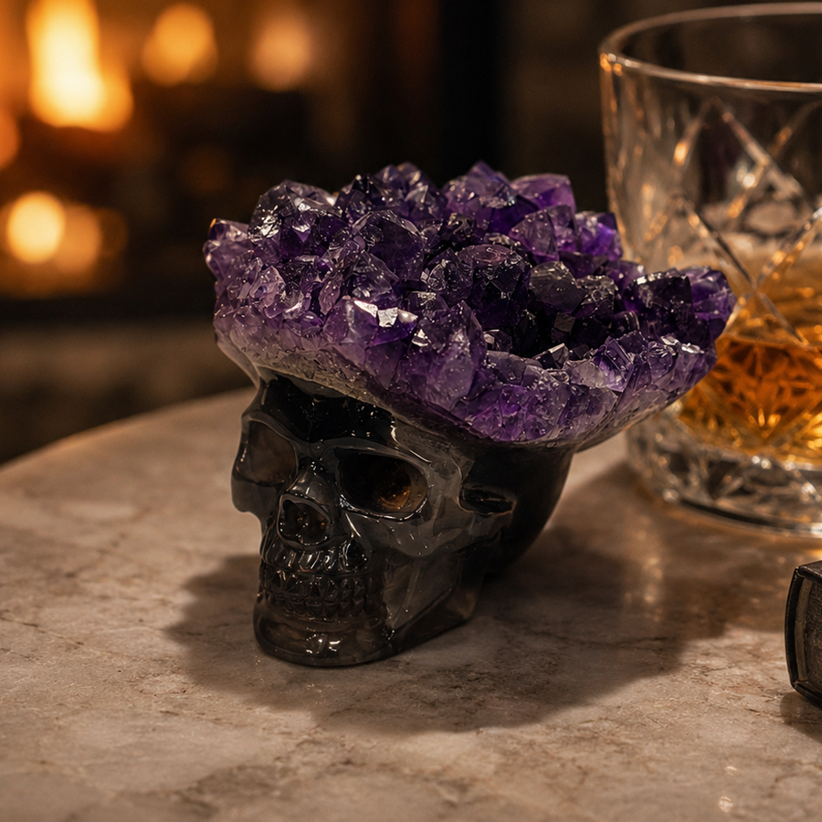 3 inch Amethyst Cluster Crown Crystal Skull - Natural Crystal — view 1