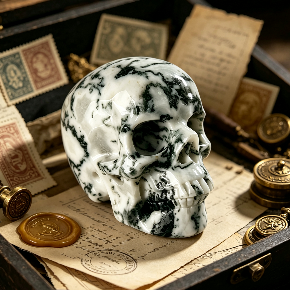 3 Inch Moss Agate Crystal Skull — view 1