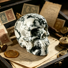 3 Inch Moss Agate Crystal Skull — view 1