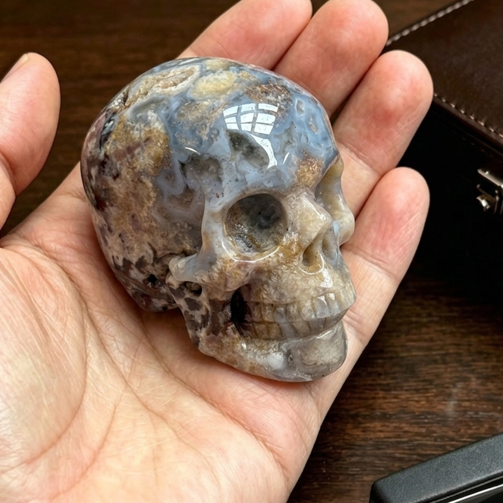 2 Inch Blue Flower Agate Crystal Skull – Skull — view 1