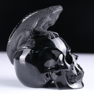 Crâne de lézard en obsidienne noire