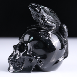 Crâne de lézard en obsidienne noire