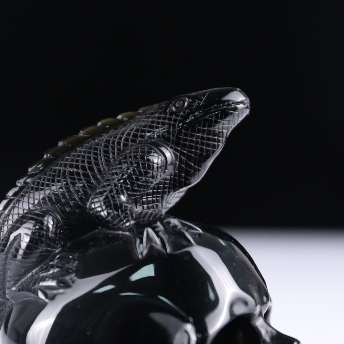 Crâne de lézard en obsidienne noire